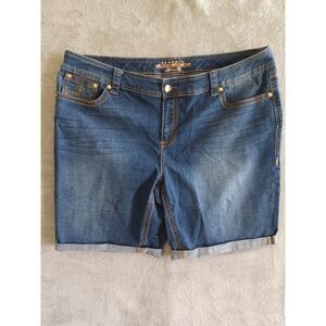Melissa McCarthy Seven7 Blue Denim Jean Shorts Plus Sz 24W Cuffed Stretch Casual
